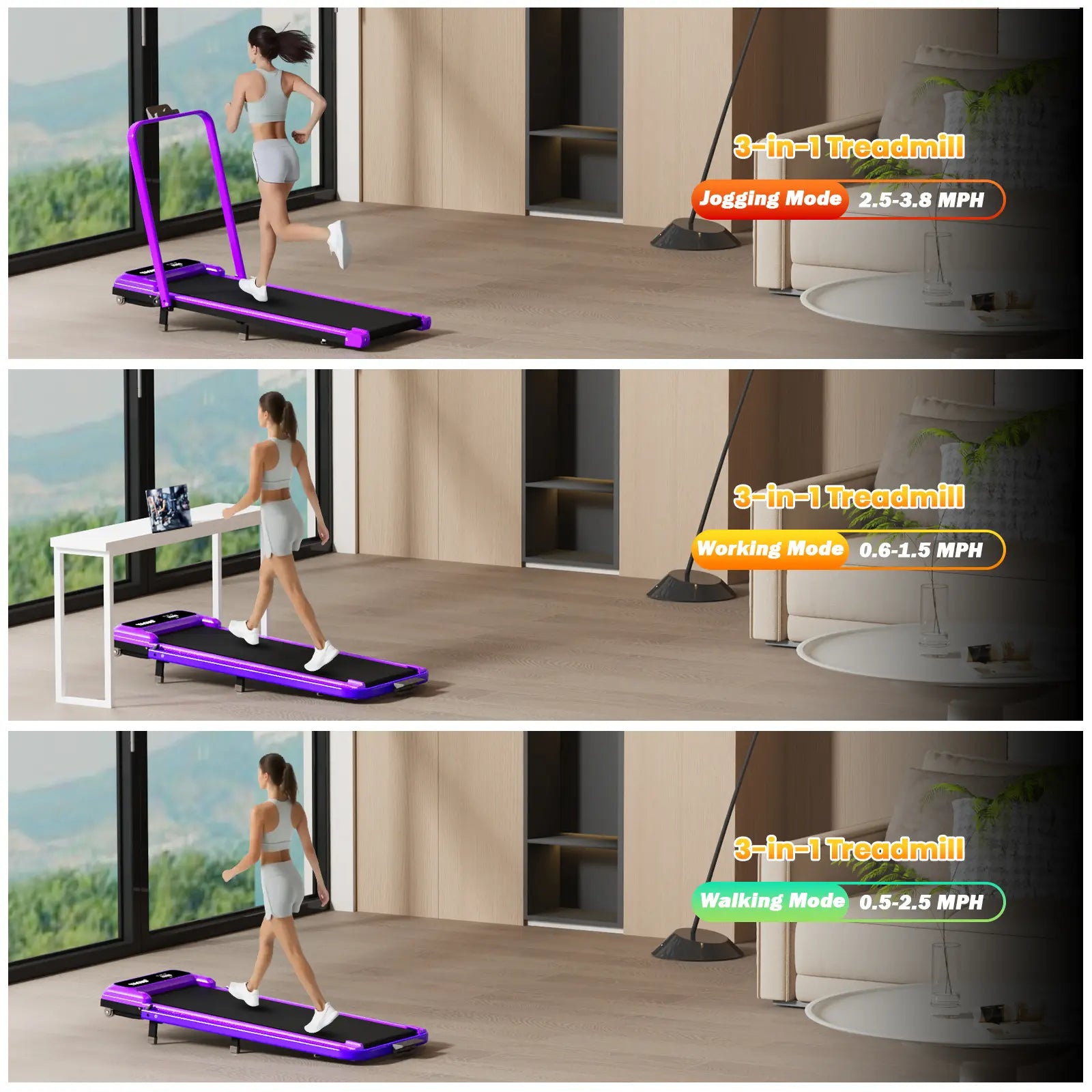 【Adjustable Incline】 YAGUD Foldable Treadmill, Low-Noise Motor Walking Pad, 265Lbs Weight Capacity, Remote Control & Wheels for Easy Mobility, Comes with Free Resistance Bands, Dual Shock-Absorption System Springstatements